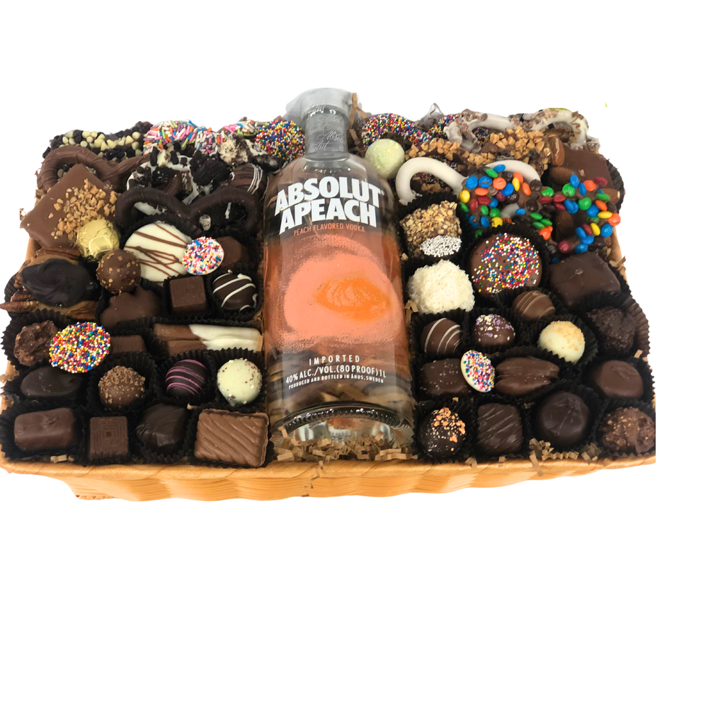 Wine Bottle Baskets – 1 bottle 2.5 lb of chocolate assorted – gourmet gift basket with wine and chocolates
