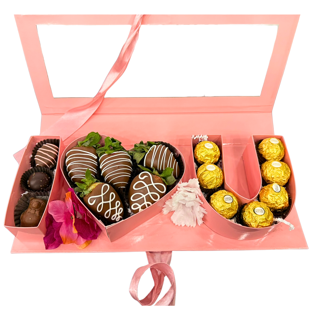 Romantic chocolate gift box with “I Love You” theme
