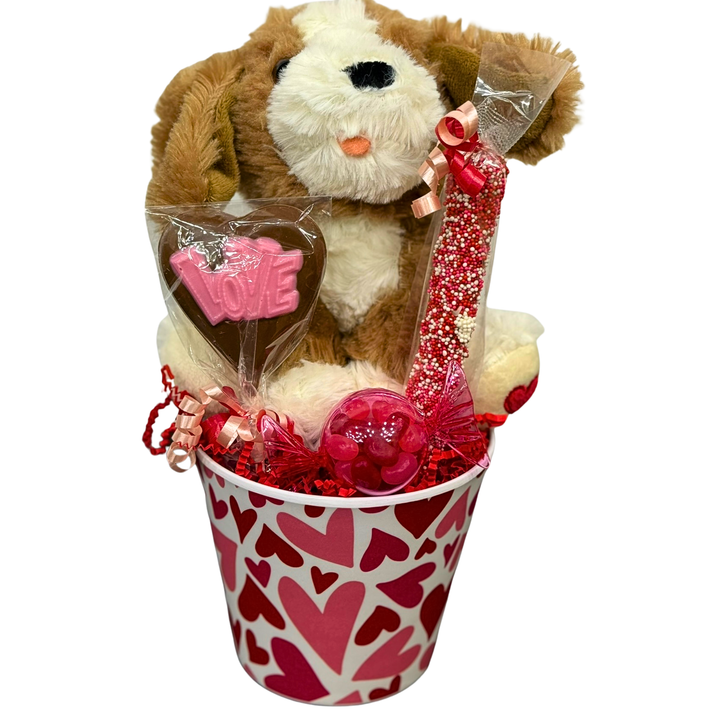 Mixed Valentine’s chocolate and candy assortment in themed gift box
