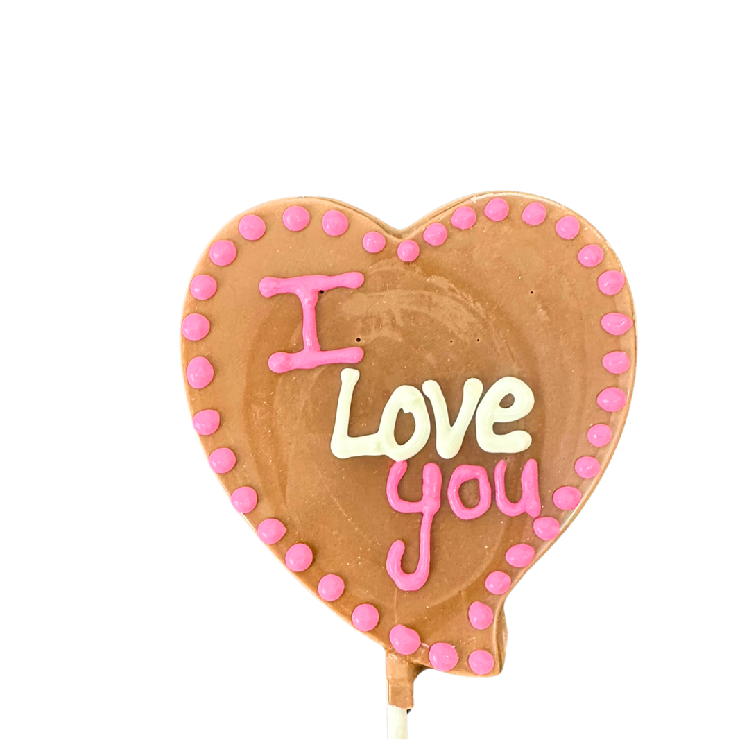 Assorted Valentine chocolate heart lollipops with love sayings