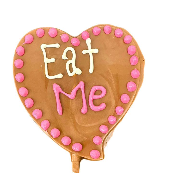 Assorted Valentine message chocolate lollipops on white sticks