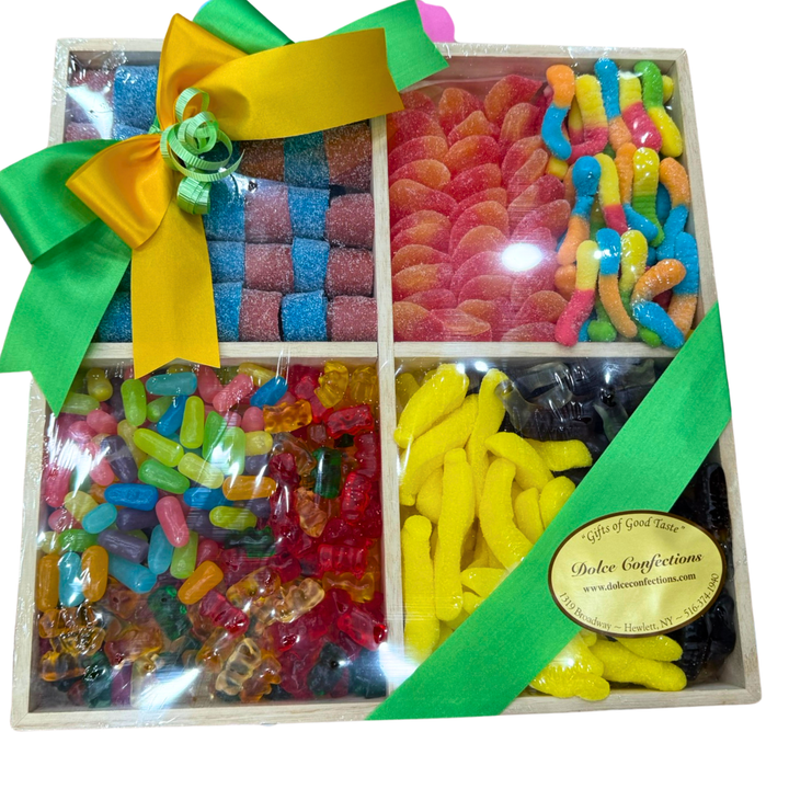 Large candy platter with colorful candy assortment arranged for parties
