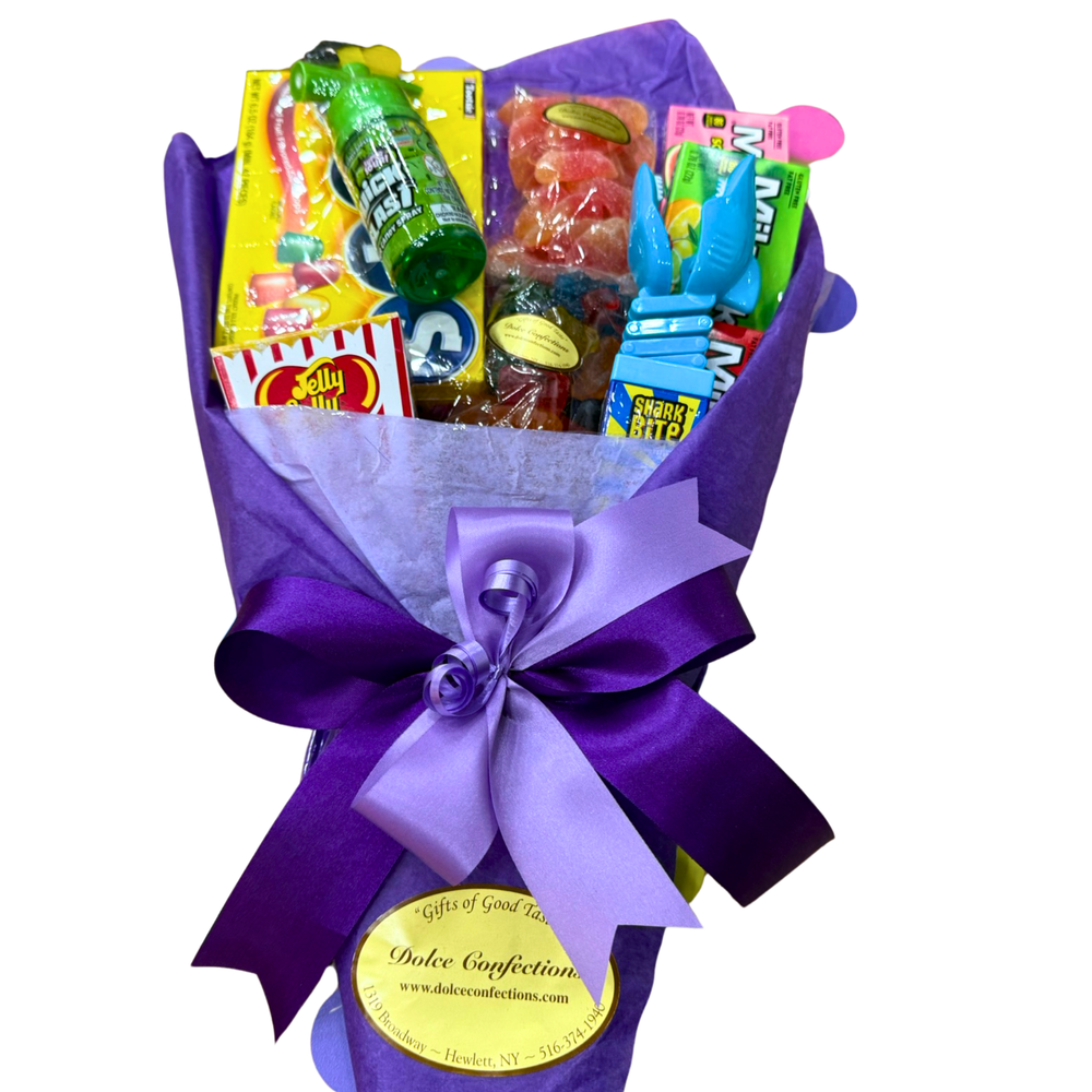 Large candy bouquet with assorted sweets displayed like a floral arrangement