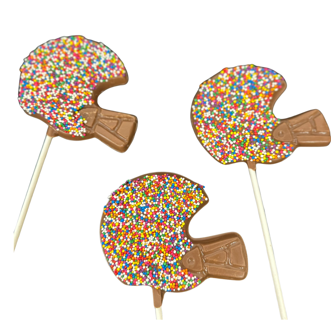 Game day chocolate pops with festive football decorations
