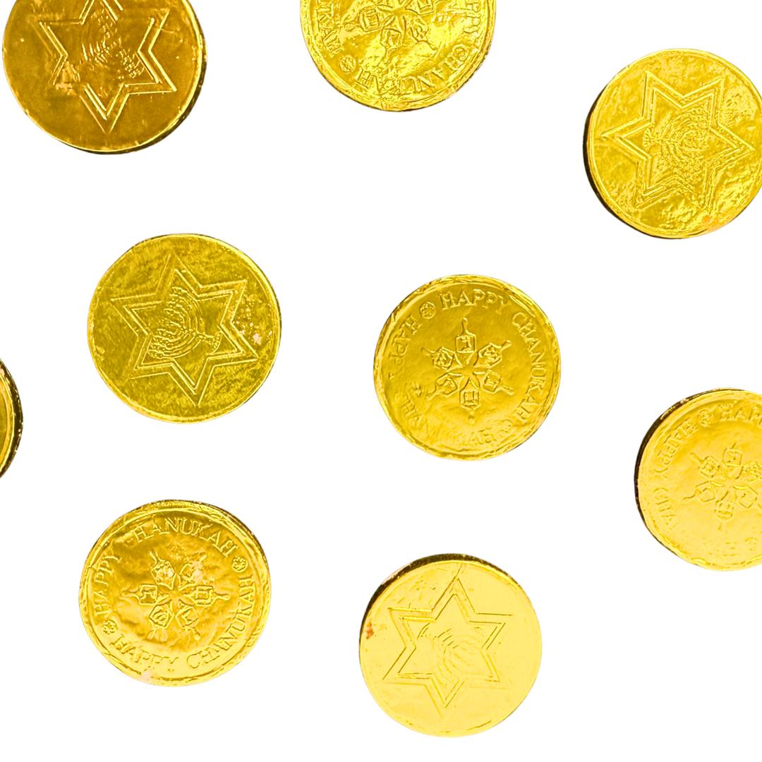 Hanukkah gelt coins wrapped in silver foil Dolce Confections Hewlett NY