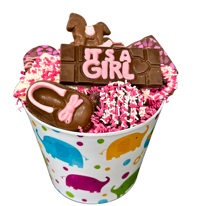 Assorted chocolate baby shower bucket gift newborn celebration