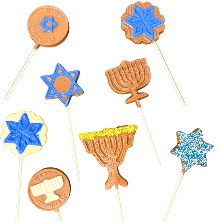 Assorted Hanukkah chocolate pops milk dark and white by Dolce Confections
