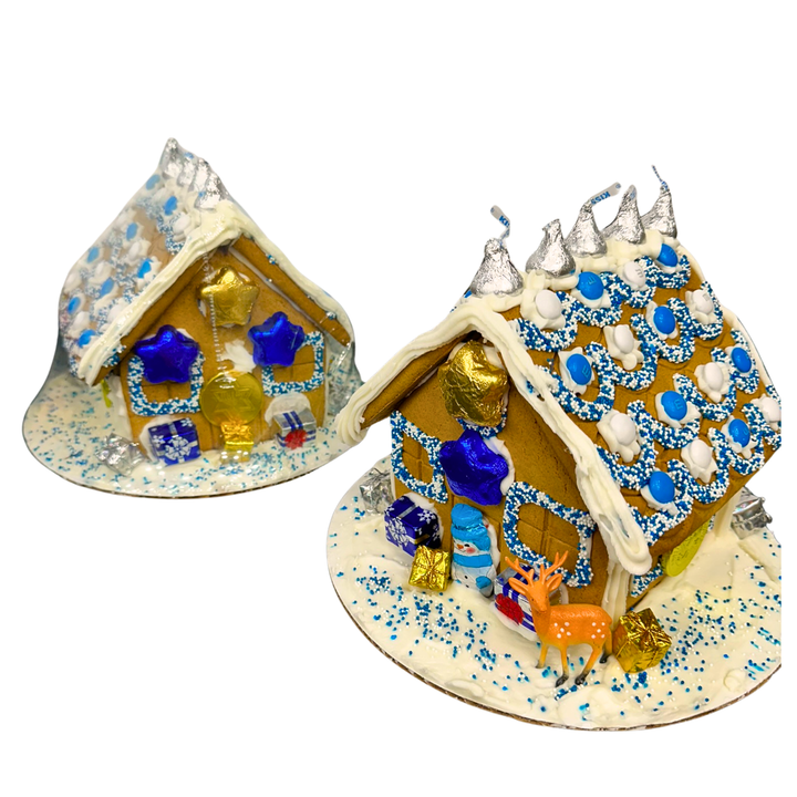 Hanukkah Decorated House – Handcrafted Blue & Silver Gingerbread Creation