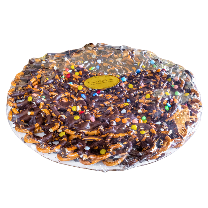 Chocolate Pretzel and Caramel Popcorn Pizzas