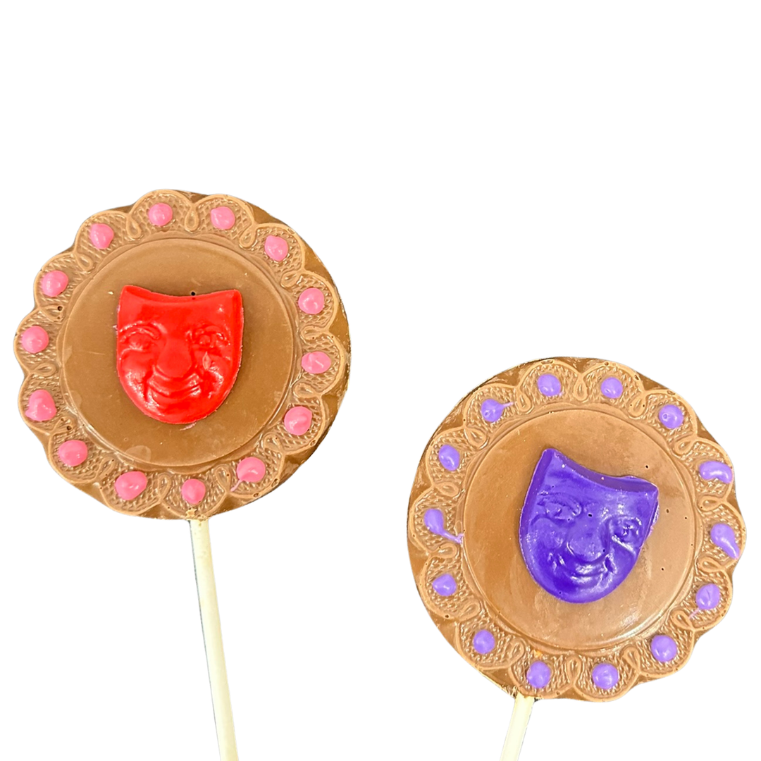 Colorful Purim holiday chocolate pops individually wrapped for gifting

