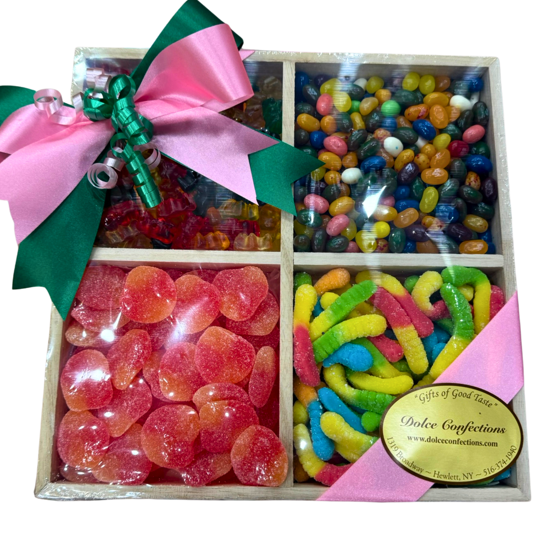 Medium candy board featuring gummies, lollipops, and sour candies