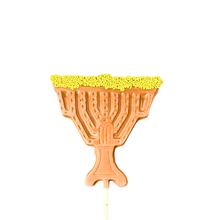 Hanukkah menorah chocolate pop decorated holiday colors
