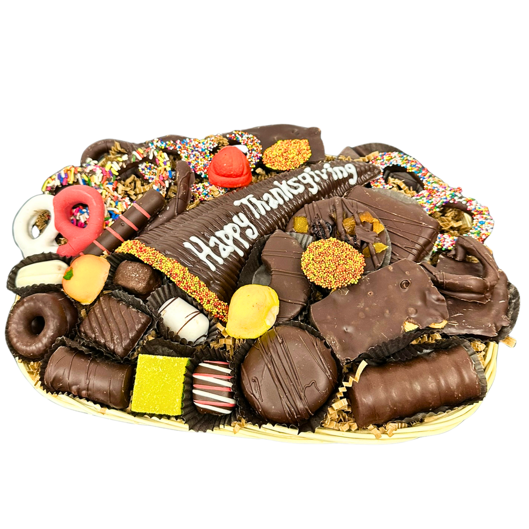 Large chocolate cornucopia platter centerpiece ideal for dessert table nationwide shipping