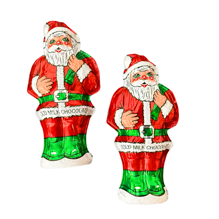 Foil-wrapped milk chocolate Santa Claus figure handmade by Dolce Confections