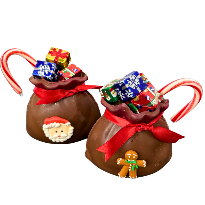 Edible Santa sack stuffed with assorted chocolate gifts Dolce Confections Hewlett NY