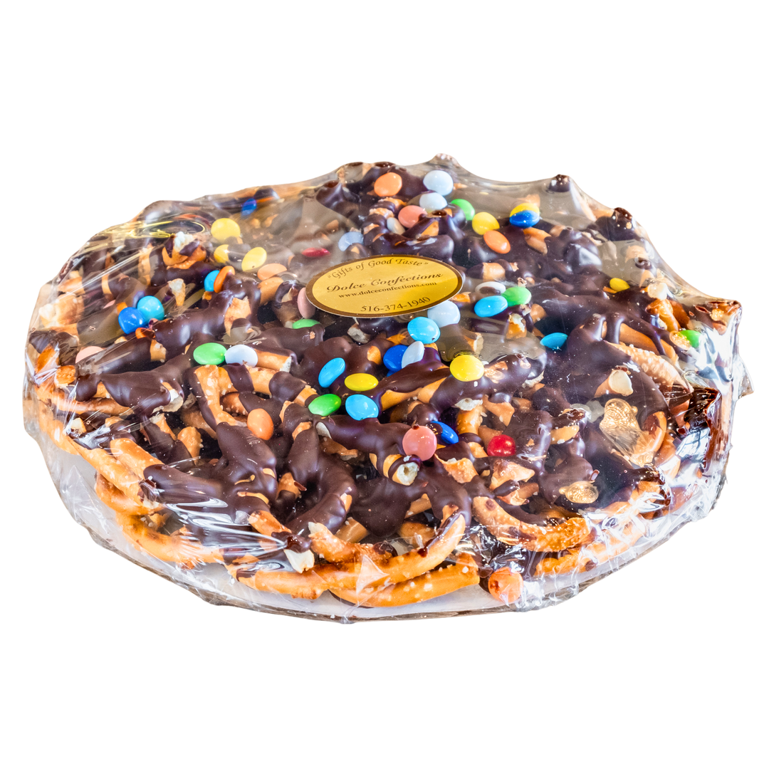 Chocolate Pretzel and Caramel Popcorn Pizzas