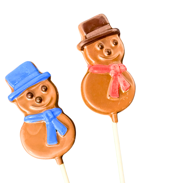 Holiday chocolate pop snowman in milk chocolate with ribbon