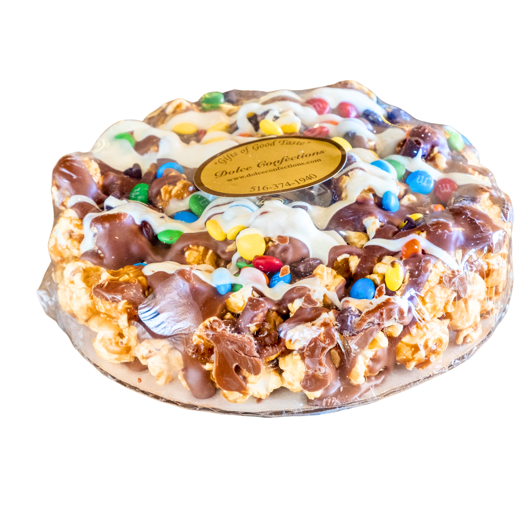 Chocolate Pretzel and Caramel Popcorn Pizzas