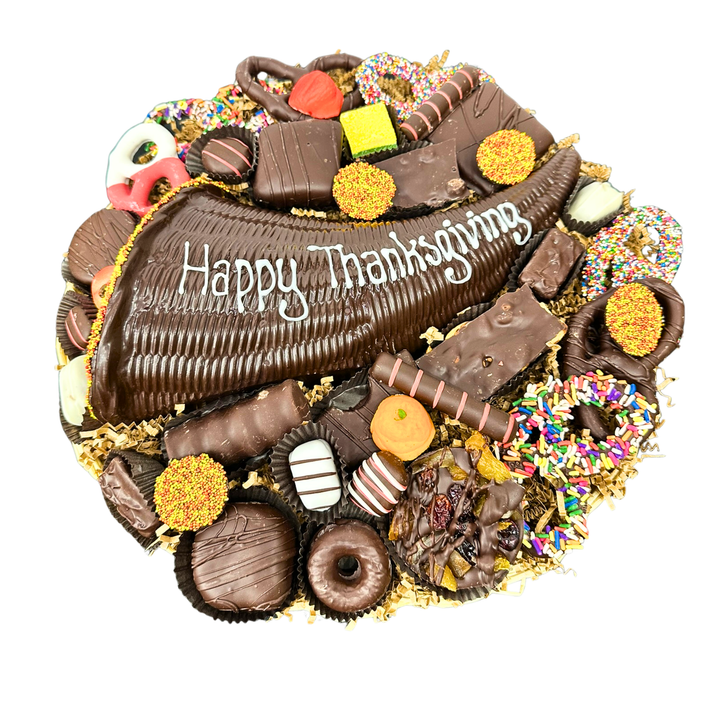 Gourmet chocolate cornucopia tray premium assorted chocolates for holiday gifting